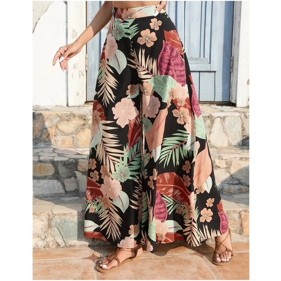 Boho Floral Tropical Print Wide Leg Palazzo Pants - Picture 7 of 8